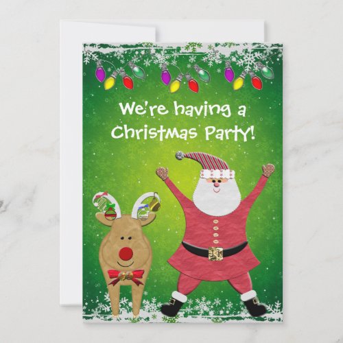 Cute Santa &amp; Rudolph Christmas Party Invites
