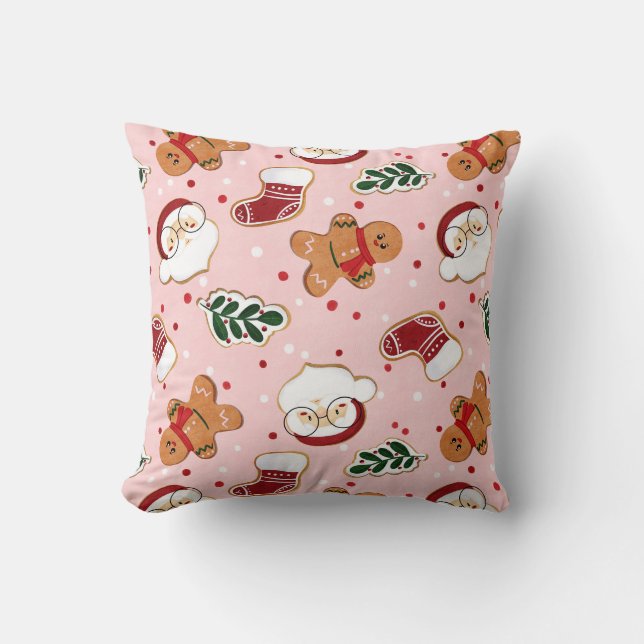 Cute Santa & Christmas Pattern Paper  Throw Pillow (Front)