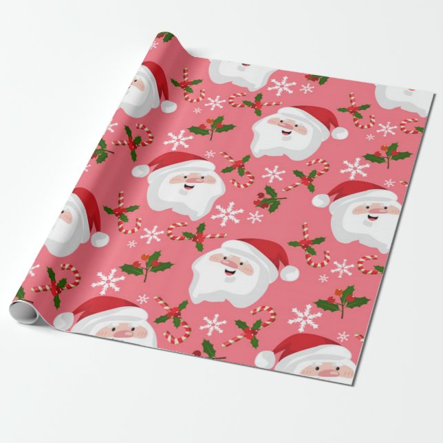 Cute Santa Christmas Pattern Wrapping Paper (Unrolled)
