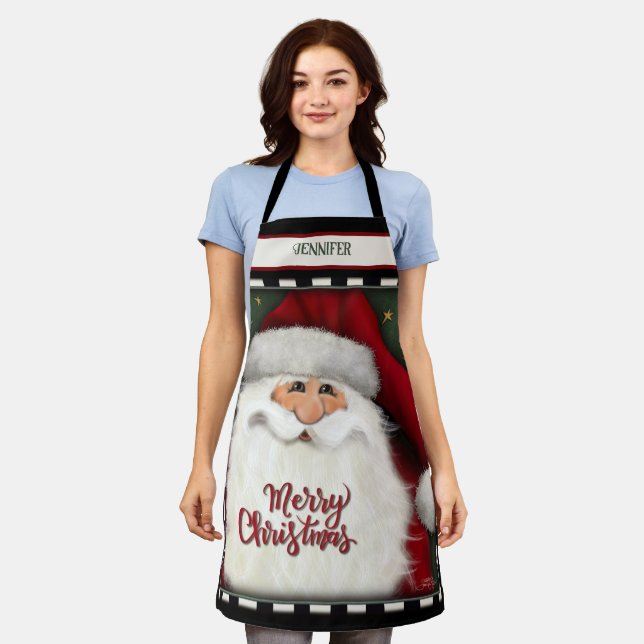 Cute Santa Christmas Personalized Merry Christmas Apron (Worn)