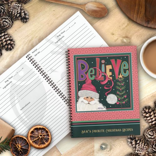 Cute Santa Christmas Pink Girly Recipe Notebook