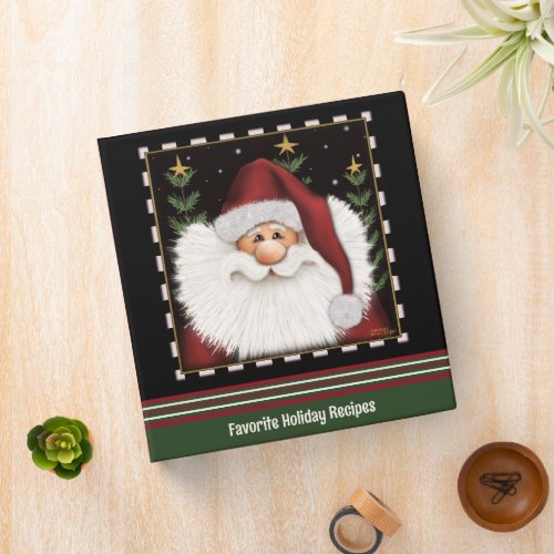 Cute Santa Christmas Recipe Red Green  3 Ring Binder