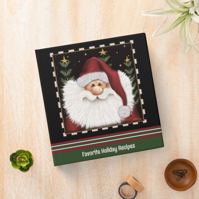 Cute Santa Christmas Recipe Red Green  3 Ring Binder (In Situ)