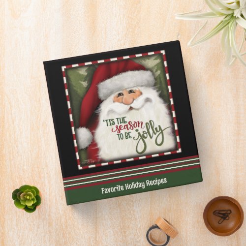 Cute Santa Christmas Recipe Red Green Dots 3 Ring Binder