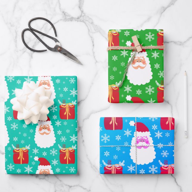 Cute Santa Christmas snowflakes & gifts Wrapping P Paper Sheets (Front)