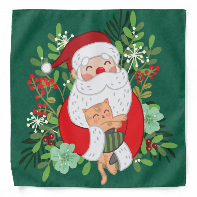 Cute Santa Claus And Cat Bandana (Front)