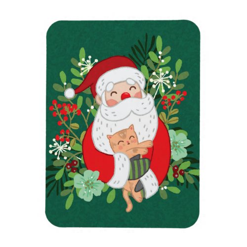Cute Santa Claus And Cat Magnet