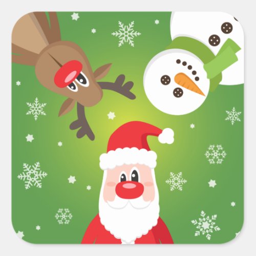 Cute Santa Claus And Friends Christmas Square Sticker