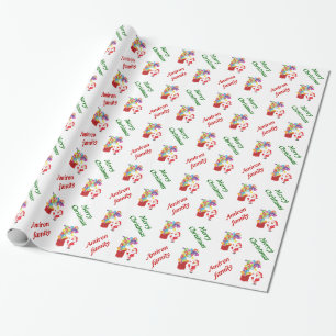 Cute Santa Claus and Gift Box Christmas Wrapping Paper