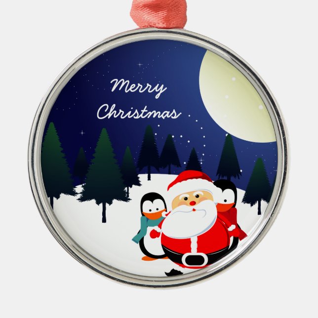 Cute Santa Claus and penguins Christmas ornament (Front)