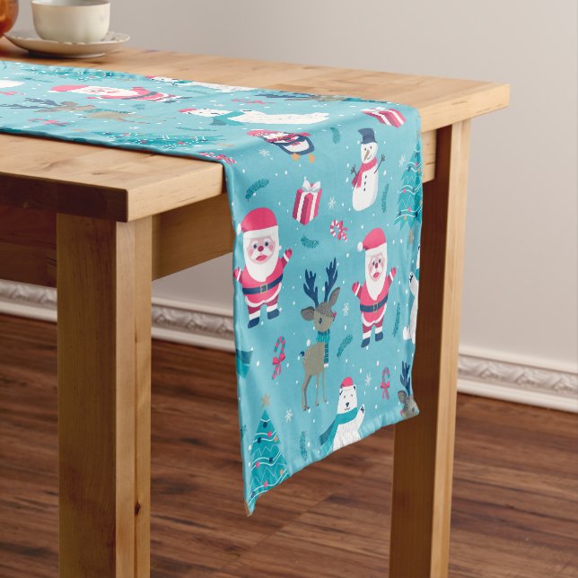 Cute Santa Claus And Polar Bear Short Table Runner (In Situ)