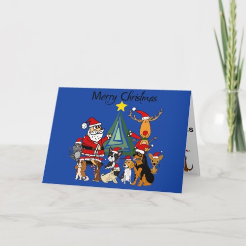 Cute Santa Claus and Reindeer and Dog Friends Art Card