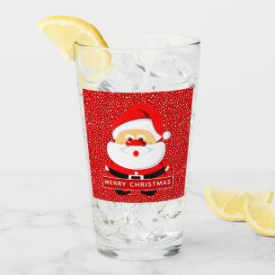 Cute Santa Claus and snow Christmas Glass