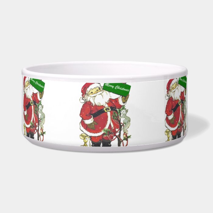 Cute Santa Claus Animals Merry Christmas Dog Water Bowl