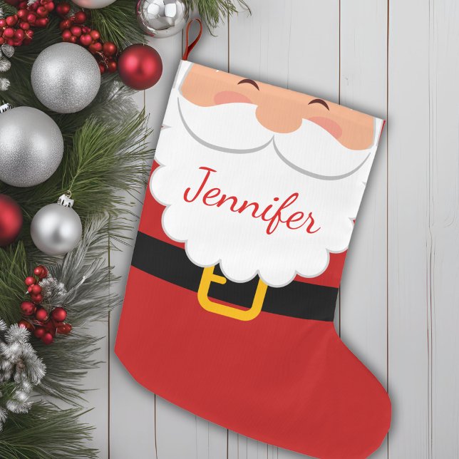 Cute Santa Claus Beard And Belt Personalized Large Christmas Stocking (Cute Santa Claus Beard And Belt Personalized Large Christmas Stocking)