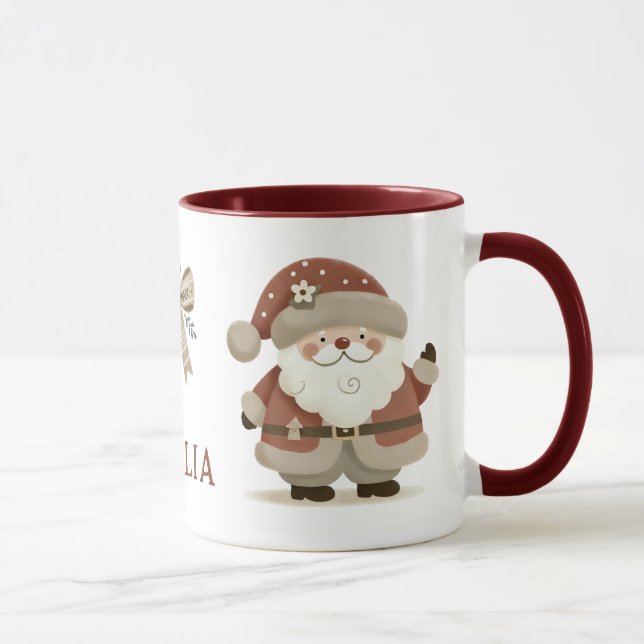 Cute Santa Claus & Bow Drawing Christmas Name Mug (Right)