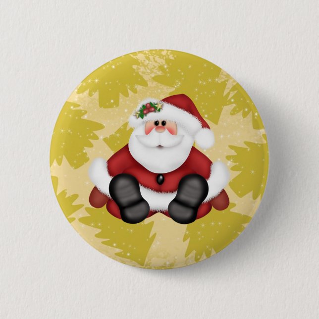 Cute Santa Claus Button with Christmas Trees (Front)