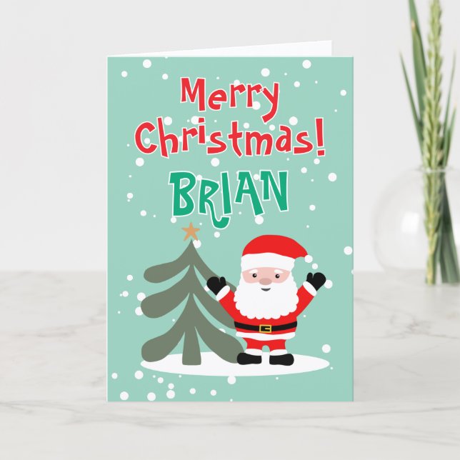 Cute Santa Claus cartoon Christmas card for kids (Front)
