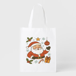Cute Santa Claus Cartoon Christmas Grocery Bag