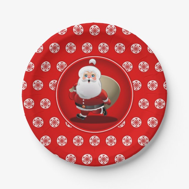 Cute Santa Claus Cartoon Paper Plates (Front)