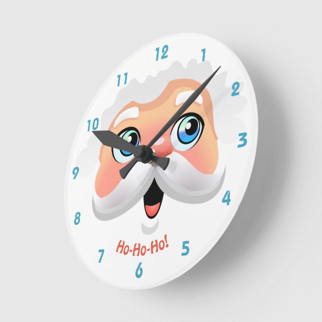 Cute Santa Claus Cartoon Round Clock (Angle)