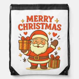 Cute Santa Claus Christmas Art- Merry Christmas Drawstring Bag