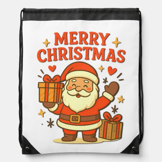 Cute Santa Claus Christmas Art- Merry Christmas  Drawstring Bag (Front)