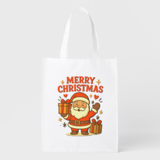 Cute Santa Claus Christmas Art- Merry Christmas Grocery Bag