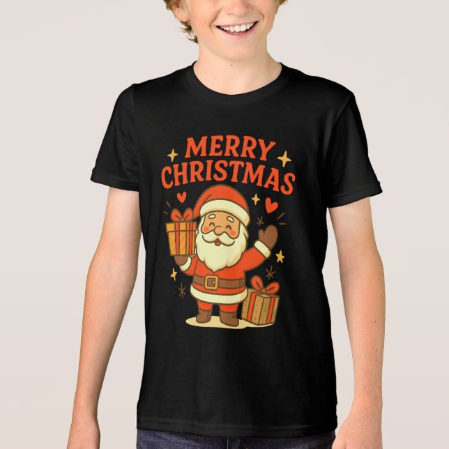  Cute Santa Claus Christmas Art –  Merry Christmas Tri-Blend Shirt (Front)