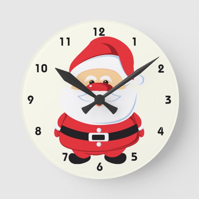 Cute Santa Claus Christmas design Round Clock (Front)