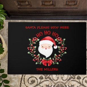 Cute Santa Claus Christmas Family Name Door Mat