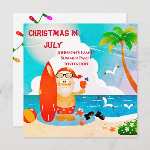 Cute Santa Claus Christmas In July Summer Party   Invitation