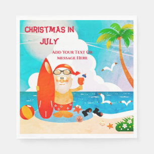 Cute Santa Claus Christmas In July Summer Party Napkins