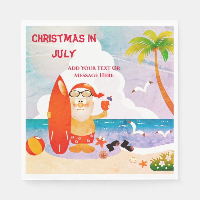 Cute Santa Claus Christmas In July Summer Party Napkins (Front)