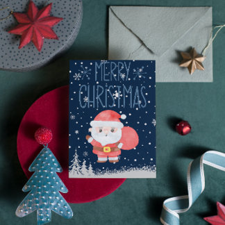 Cute Santa Claus Christmas Navy Postcard