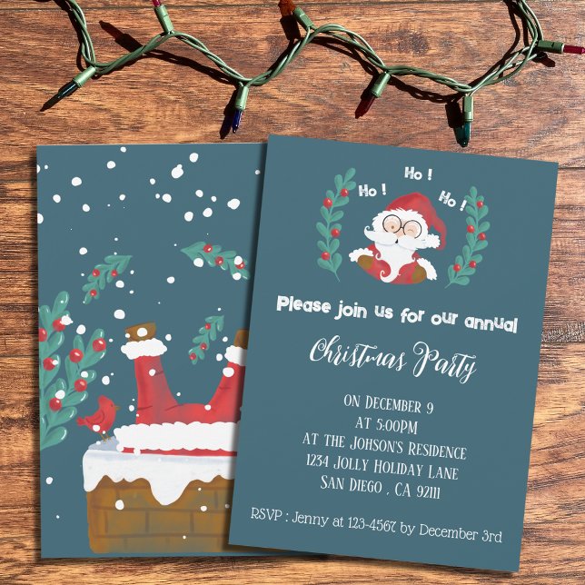 Cute Santa Claus Christmas Party Blue Invitation (Creator Uploaded)