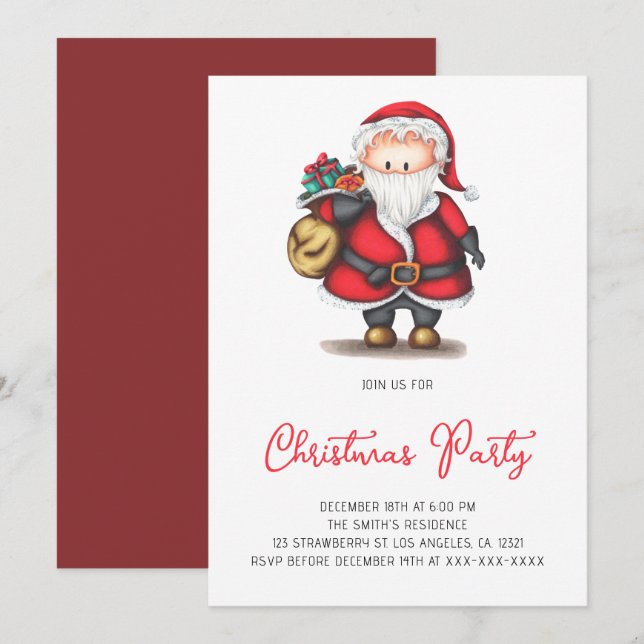 Cute Santa Claus Christmas Party Invitation (Front/Back)