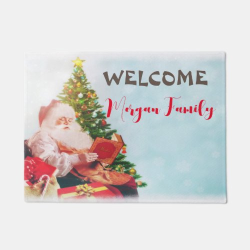 Cute Santa ClausChristmas Pine Tree Doormat