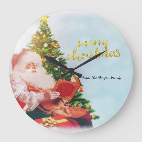 Cute Santa Claus Christmas Pine Tree Large Clock