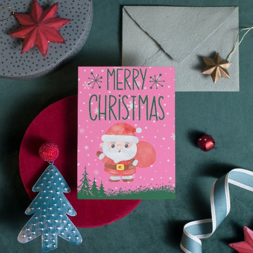 Cute Santa Claus Christmas Pink Postcard