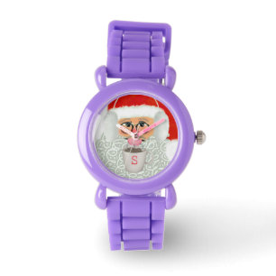 Cute Santa Claus Christmas Red Glitter Kid's Watch