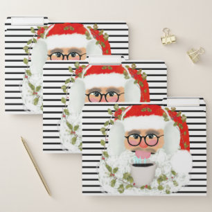 Cute Santa Claus Christmas Red White Striped File Folder