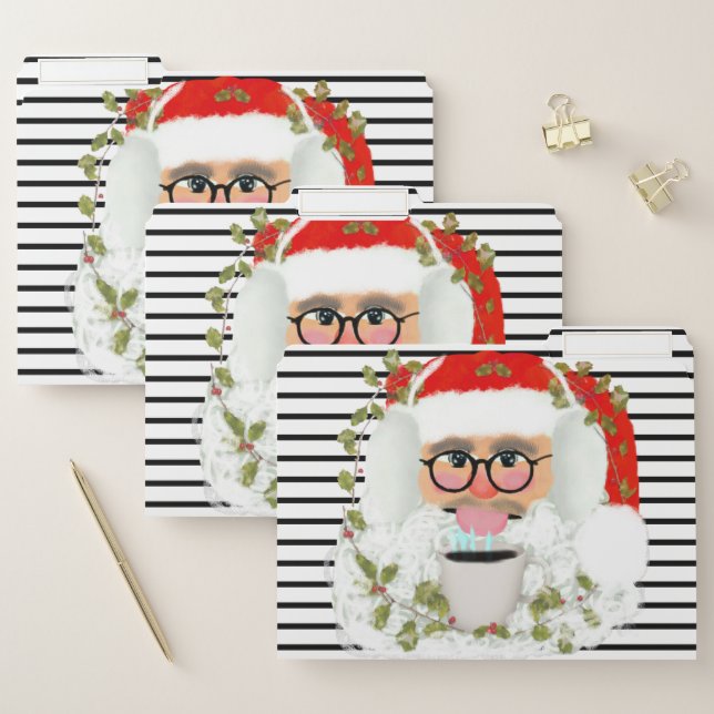 Cute Santa Claus Christmas Red White Striped File Folder (Set)