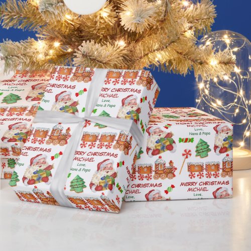 Cute Santa Claus Christmas Sweets Personalized Wrapping Paper
