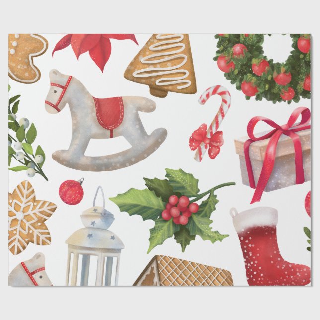 Cute Santa Claus Christmas Sweets Personalized Wrapping Paper (Flat)