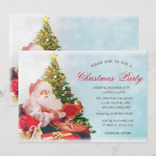 Cute Santa Claus,Christmas Tree Corporated Party Invitation (Front/Back)