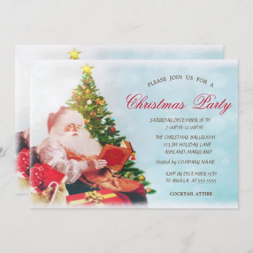 Cute Santa ClausChristmas Tree Corporated Party Invitation