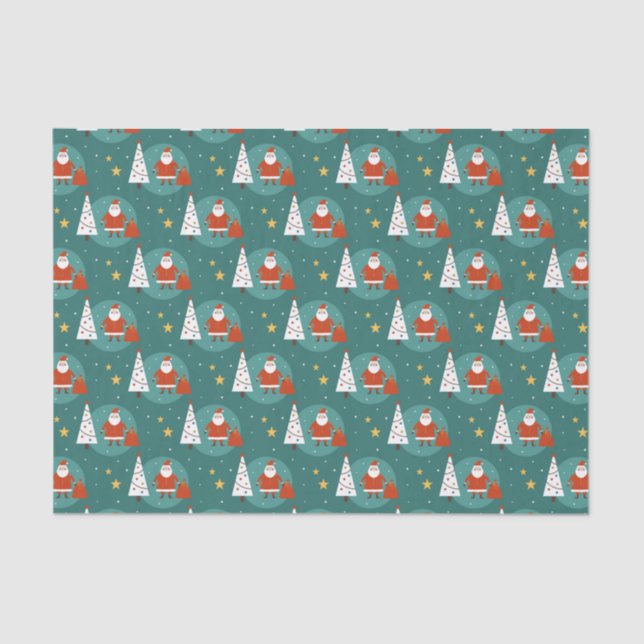 Cute Santa Claus Christmas Tree Pattern Tissue Paper (Front)
