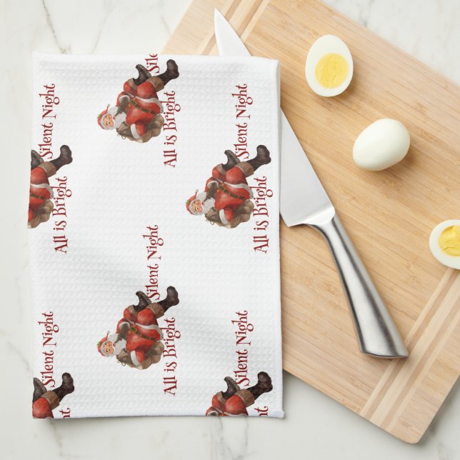 Cute Santa Claus Christmas Watercolor Pattern  Kitchen Towel (Quarter Fold)