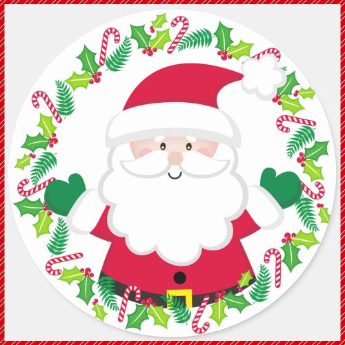 Cute Santa Claus  Christmas Wreath Envelope Classic Round Sticker